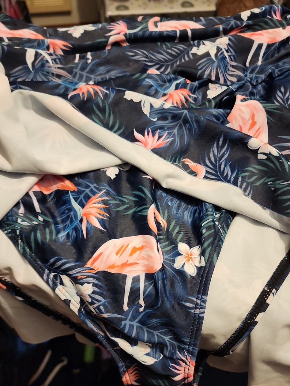 Younique Navy Floral Swim Dress with Pink Fkamingo Accents - Picture 3 of 5